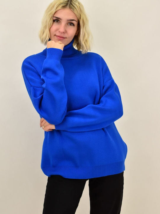 Potre Women's Long Sleeve Sweater Turtleneck Blue