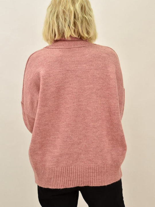 Potre Women's Long Sleeve Sweater Turtleneck Pink
