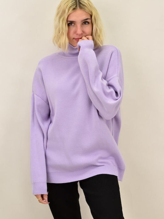 Women's Long Sleeve Sweater Turtleneck Lilacc