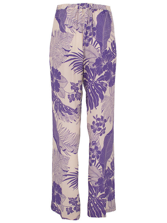 Pinko Pacato Women's Fabric Trousers with Elastic Floral Purple