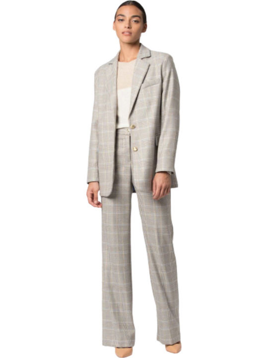 Myrae Fant.beige/azzurro Pant Fashion Italy 62046318 Women's Fabric Trousers Checked Beige