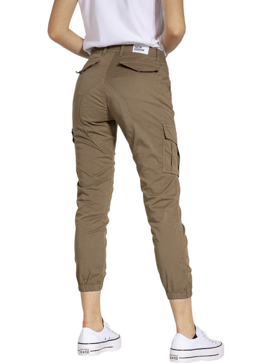 New Denim Women's Cotton Cargo Trousers in Relaxed Fit Tabac Brownc Brown