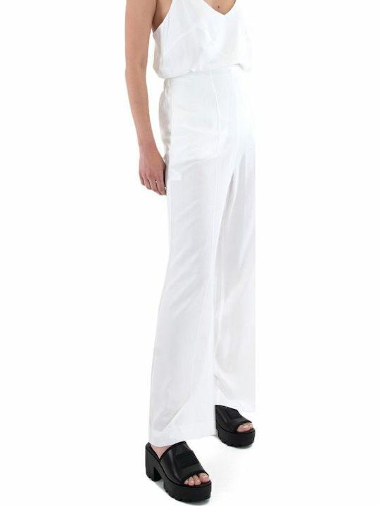 Pants Women My T Wearables Γυναικείο Υφασμάτινο Παντελόνι σε Relaxed Εφαρμογή Λευκό