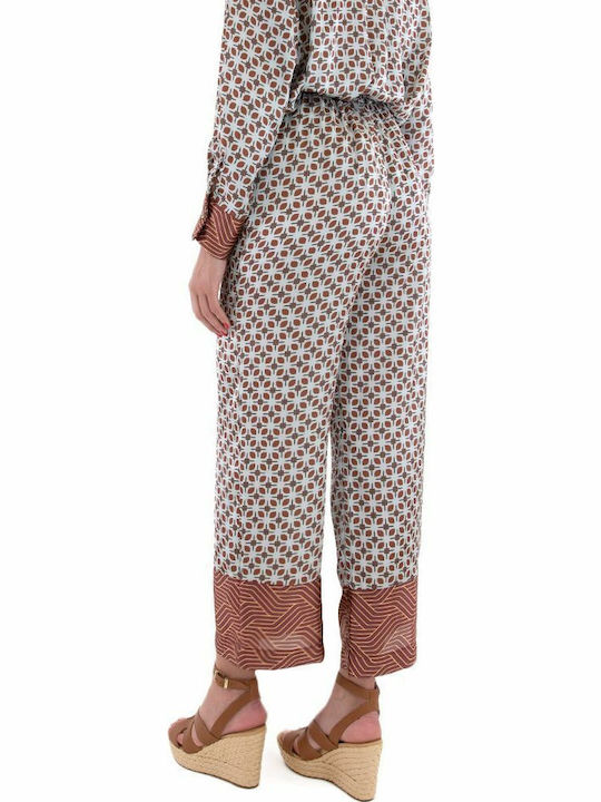 Pants Women My T Wearables Women's Fabric Trousers with Elastic Regular Fit Brown