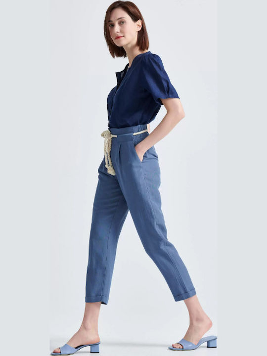 Women's Fabric Capri Trousers Navy Blue