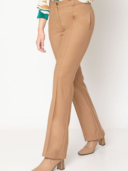 Maxin Women's Fabric Trousers in Straight Line Brown