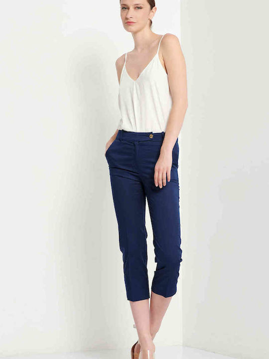 Women's Fabric Capri Trousers Regular Fit Blue