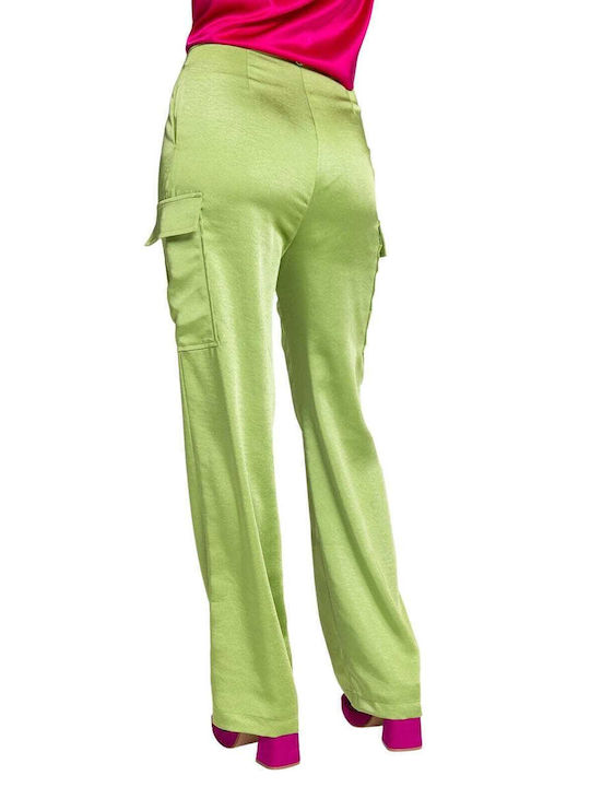 Twenty 29 Women's Satin Cargo Trousers Green