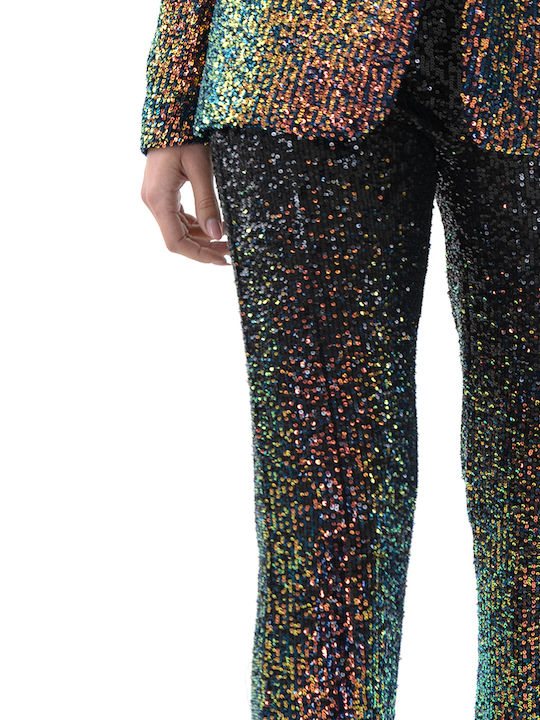 Pants Women Twenty-29 Damen Stoff Hose mit Gummizug in Bootcut Passform Braun mit Pailletten