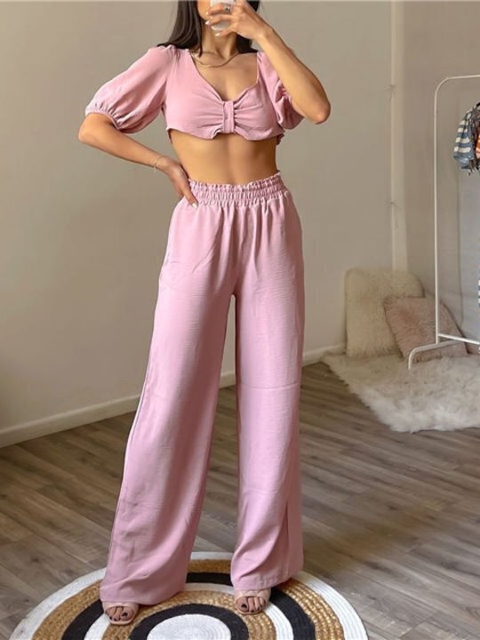 Chica Damen Rosa Set mit Hochtailliert Hose