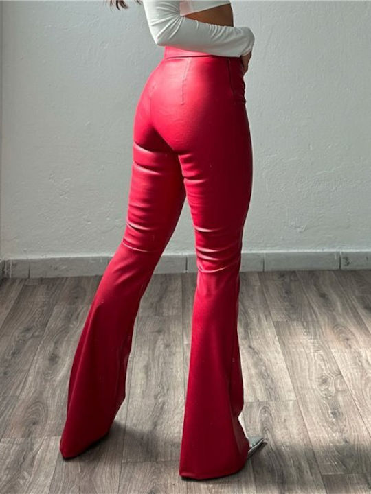 Damen Stoff Hose Schlaghose Rot