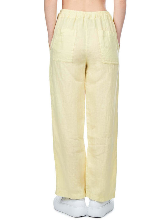 Crossley Woman 4 Pocket Pants Lotten Women's High-waisted Linen Trousers Yellow