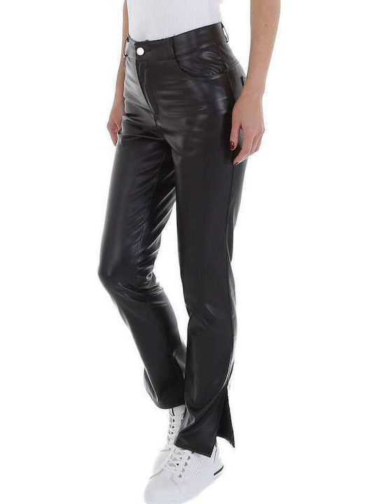 Damen Hoch tailliert Stoff Hose Schwarz