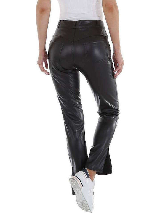 Damen Hoch tailliert Stoff Hose Schwarz