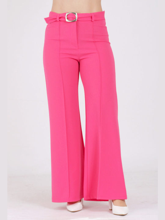 Secret Fashion Women's High-waisted Crepe Trousers in Regular Fit Pink