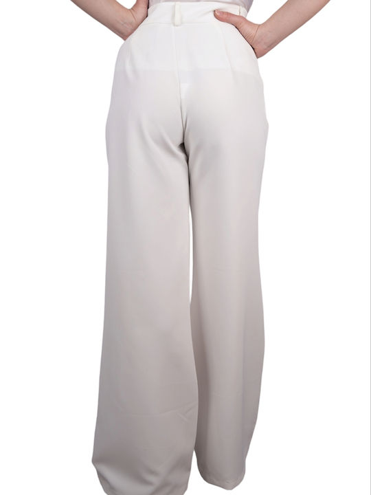 Remix Remix Women's Fabric Trousers in Wide Line White