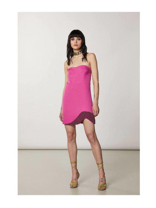 Καλοκαιρινό Mini Βραδινό Φόρεμα Strapless Μωβ