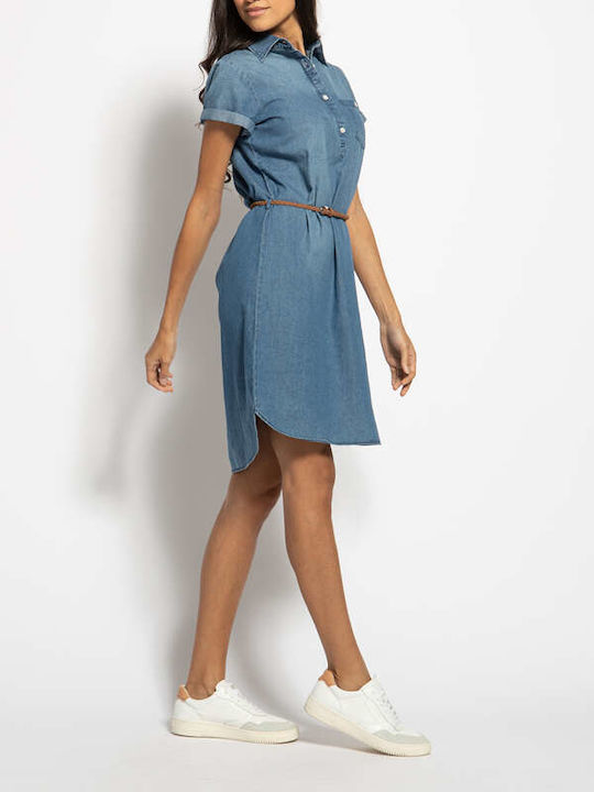 Sublevel Summer Mini Shirt Dress Dress Blue