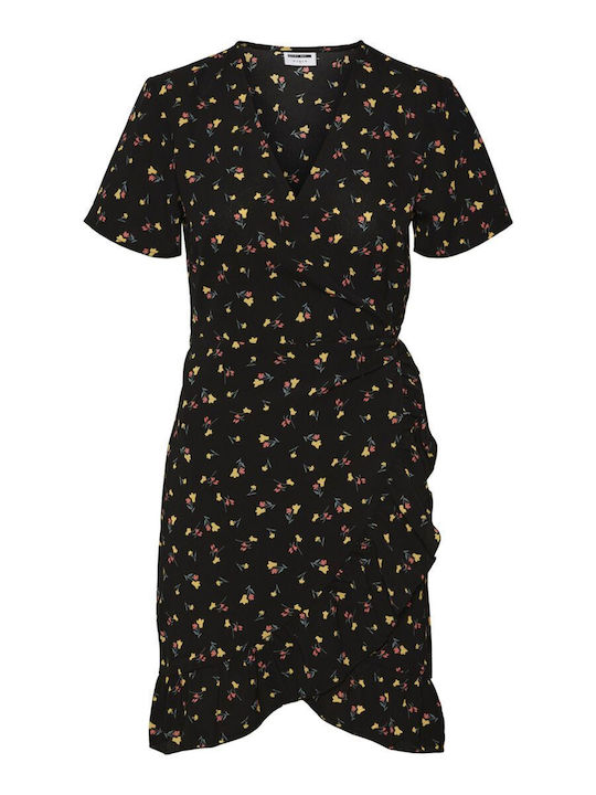 Noisy May Sommer Mini Kleid Wickel mit Rüschen Schwarz