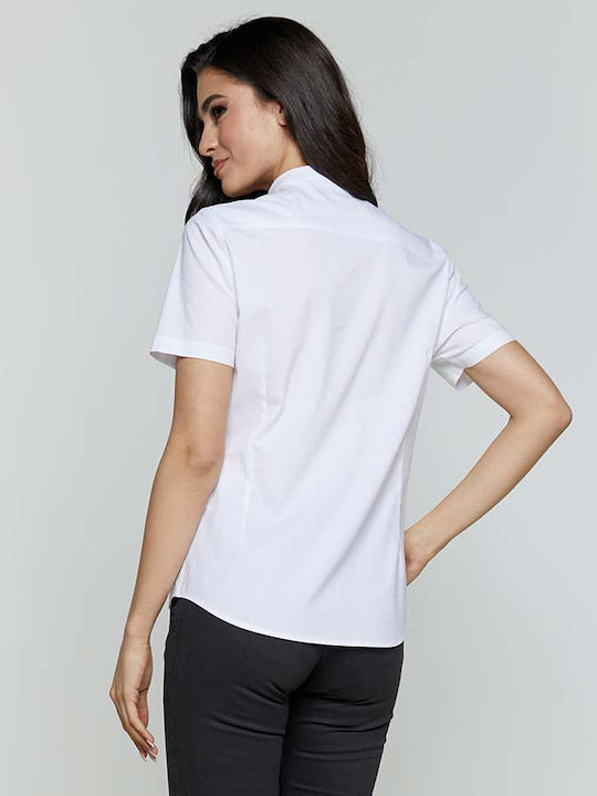 Malla-405014s Kurzärmelig Damen Hemd Weiß Monochrom