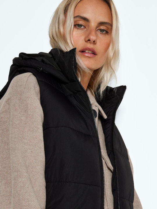 Women's Short Puffer Jacket for Spring or Autumn with Hood Black