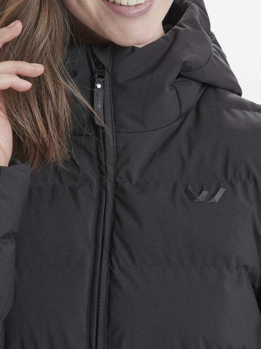 Kurz Damen Puffer Jacke für Winter Schwarz