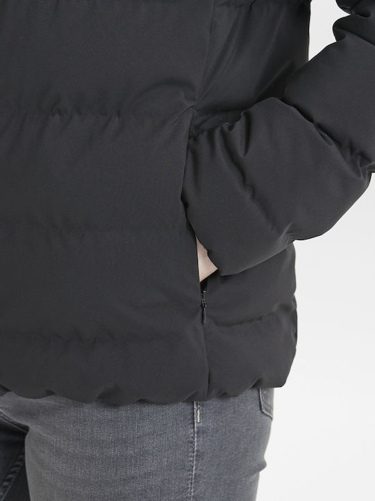 Kurz Damen Puffer Jacke für Winter Schwarz