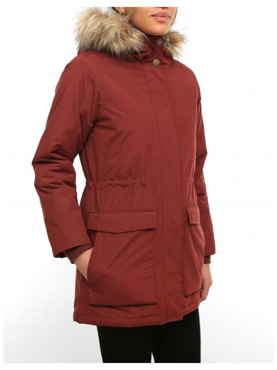 Iriedaily Scurt Jachetă de femei tip parka cu glugă de blană pentru iarnă Burgundy