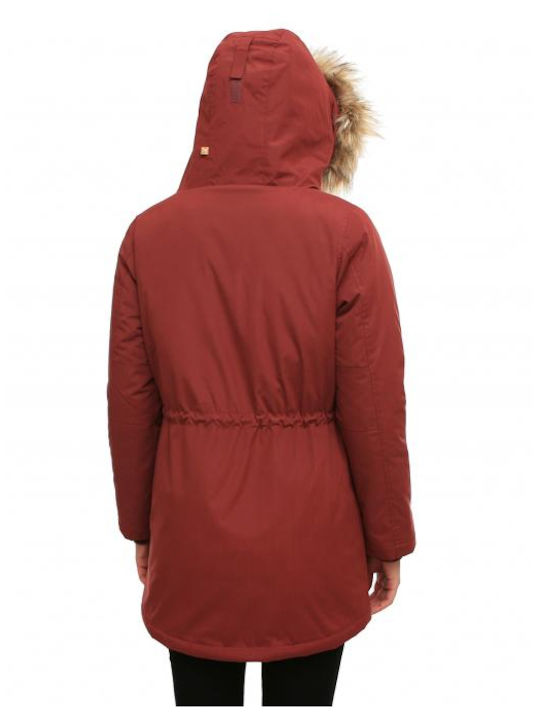 Women's Short Parka Jacket for Winter with Hood Burgundy