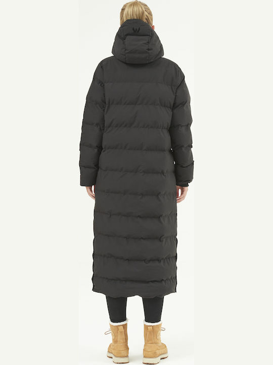 Lang Damen Puffer Jacke Winddicht für Winter Schwarz