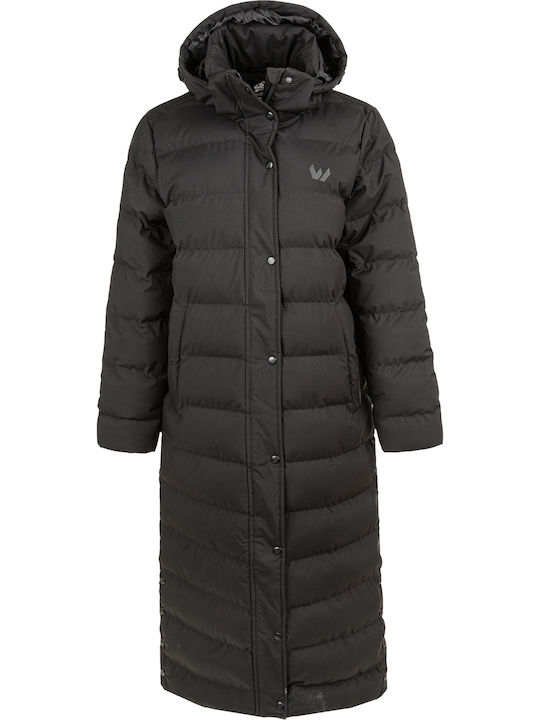 Lang Damen Puffer Jacke Winddicht für Winter Schwarz