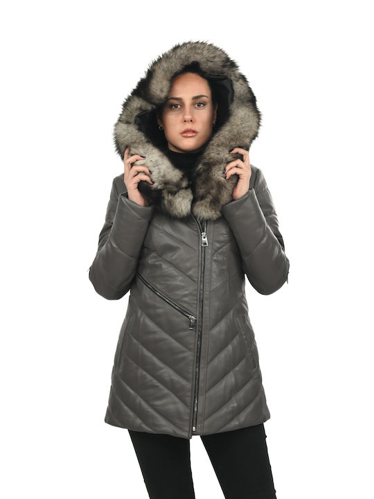 Leatherland Kurz Damen Puffer Jacke für Winter Gray