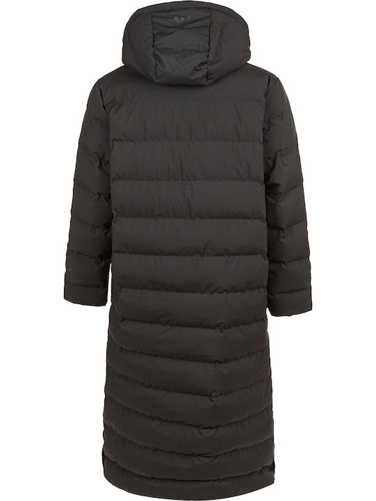Lang Damen Puffer Jacke Winddicht für Winter Schwarz