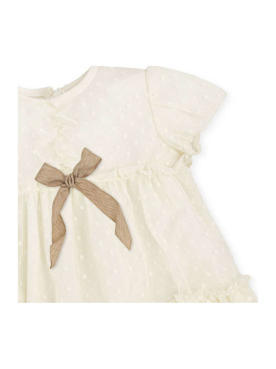 Hortensia Dress Παιδικό Φόρεμα Κοντομάνικο Τούλινο για Παρανυφάκι Εκρού