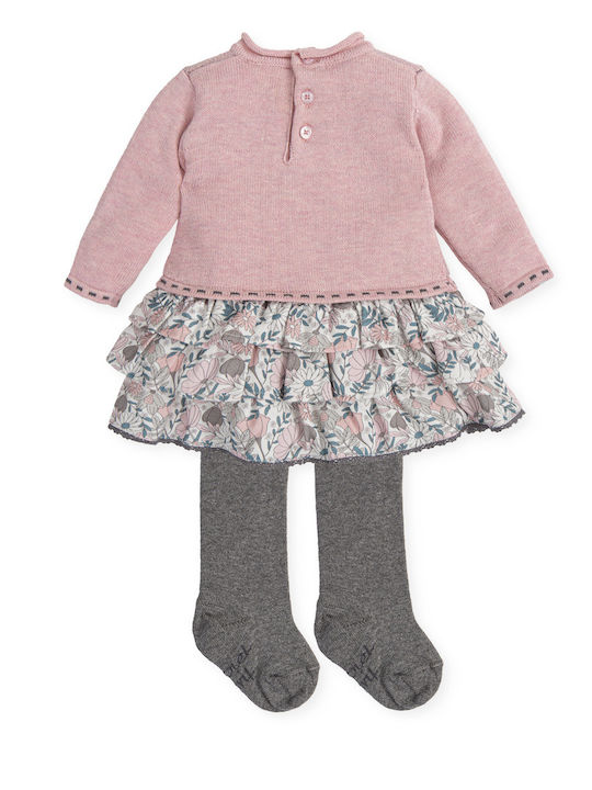 Tutto Piccolo Kids Dress Set with Tights Long Sleeve Pink