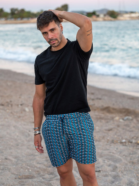 Men's Swimwear Shorts Blue with Patterns