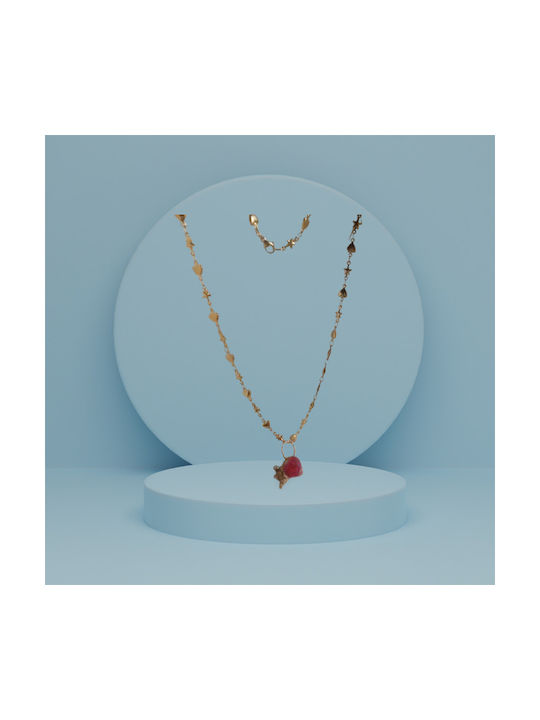 Necklace with design Heart from Gold Plated Steel with Zircon