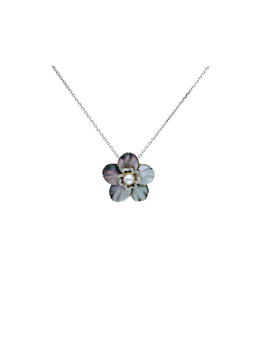 Charm with design Flower from Gold 18k with Pearls