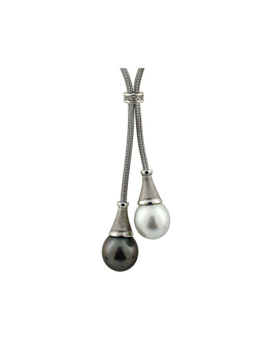 Necklace from White Gold 18k with Pearls & Diamond