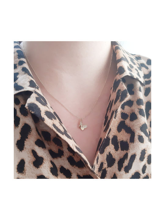 Necklace with design Butterfly from Gold 14K with Zircon