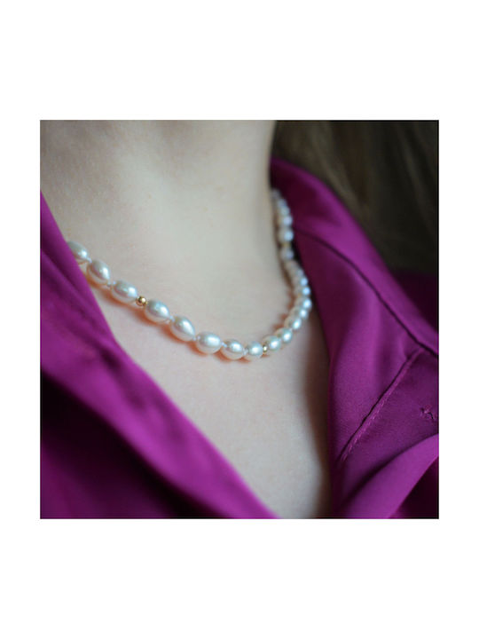 Necklace from White Gold 14K with Pearls