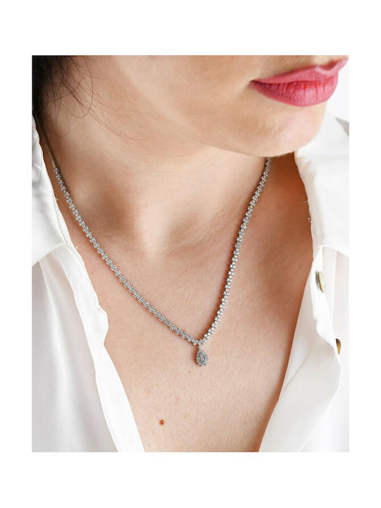 Necklace from White Gold 14K with Zircon