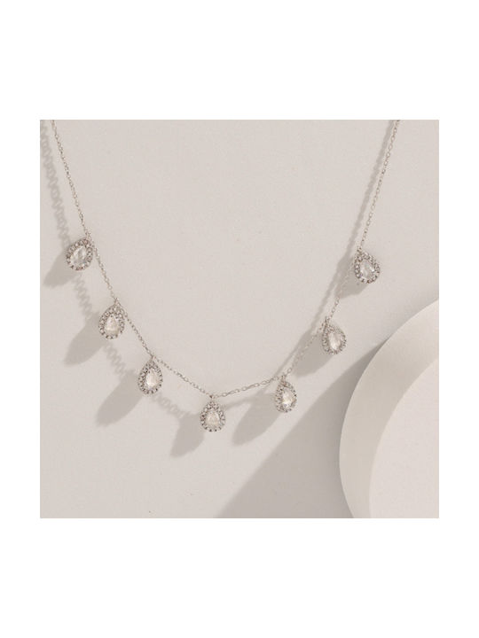 Necklace with design Tear from Silver with Zircon