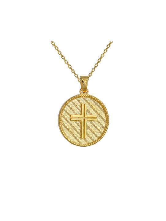 Halskette Doppelter Amulett aus Gold 14K mit Zirkon