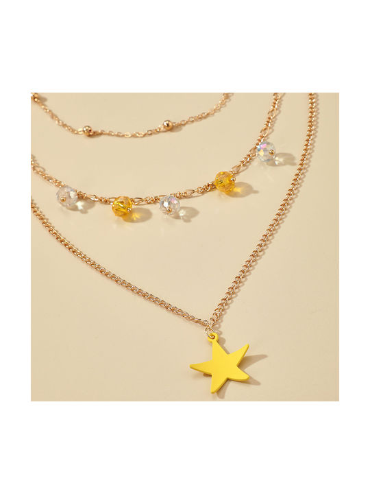 Necklace Triple with design Star Gold Plated