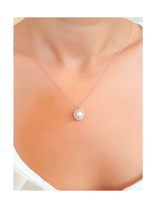 Necklace with design Tear from White Gold 14K with Pearls