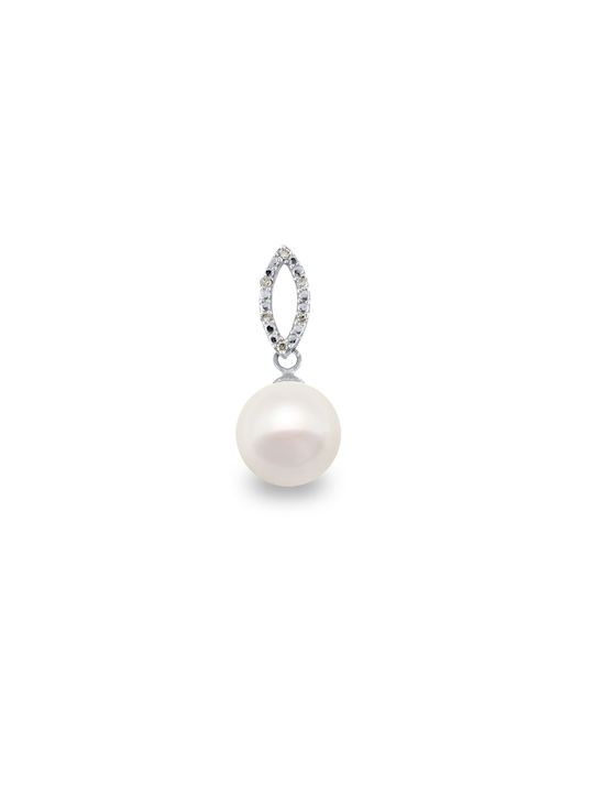 Necklace from White Gold 18k with Pearls & Diamond