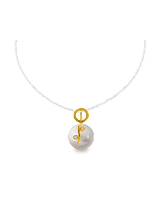 Halskette aus Gold 18k mit Perlen & Diamant