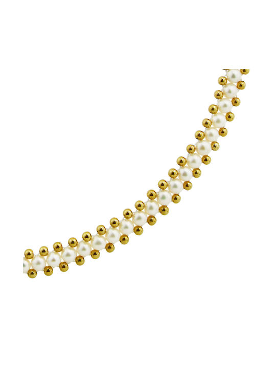 Necklace Double from Gold 18k with Pearls & Diamond