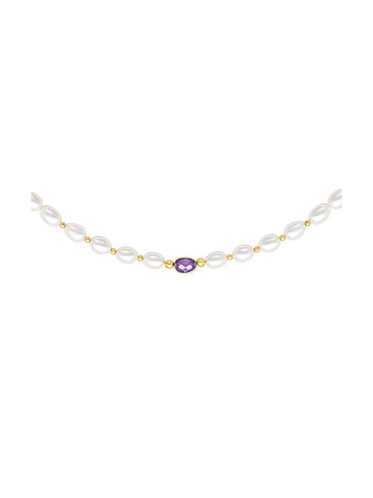 Necklace from Gold 14K with Pearls & Zircon